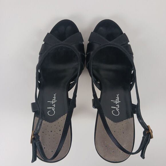 Cole Haan Sari Air Sling Black Satin Size 8.5 Open Toe Heels Air Tech Footbed - Picture 15 of 16